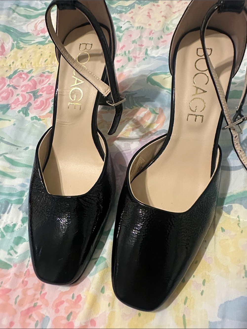 Bocage Black Patent Slingback Heels